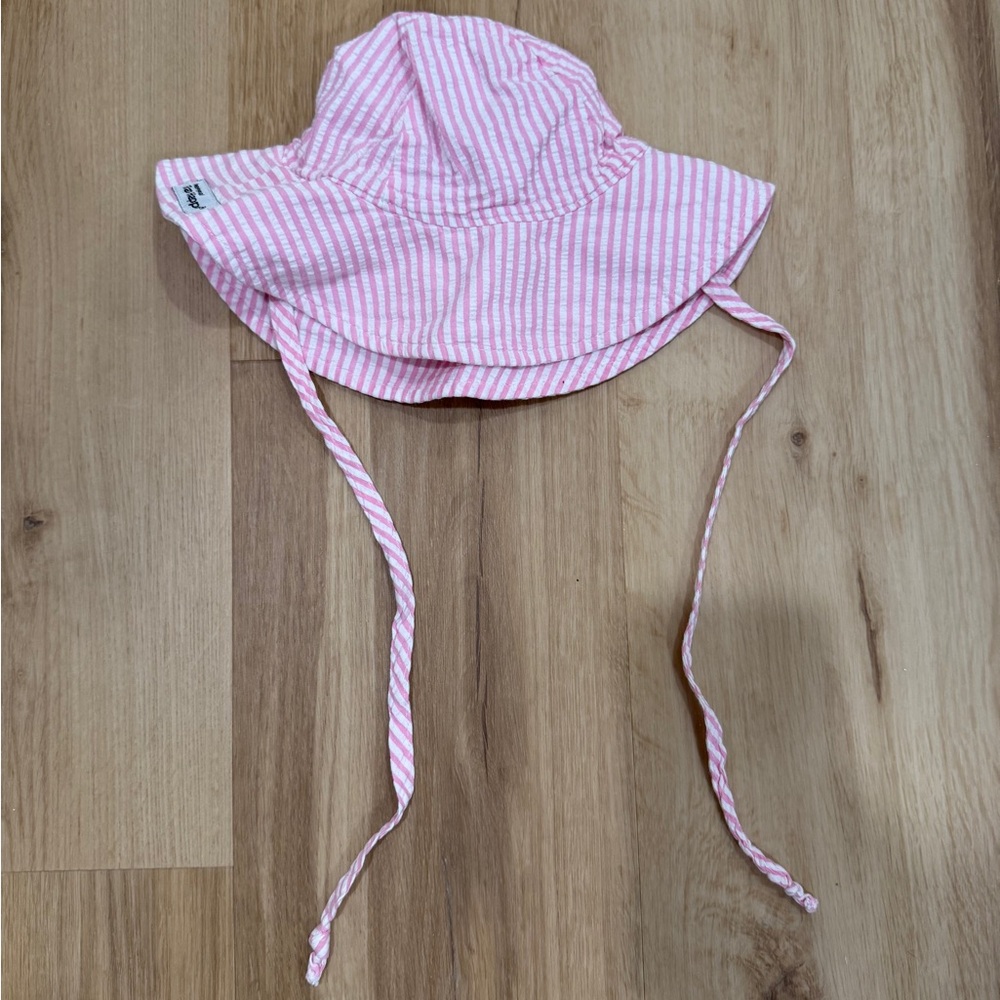 Kids Flap Happy Pink Sun Hat with Wide Brim and Chin Ties